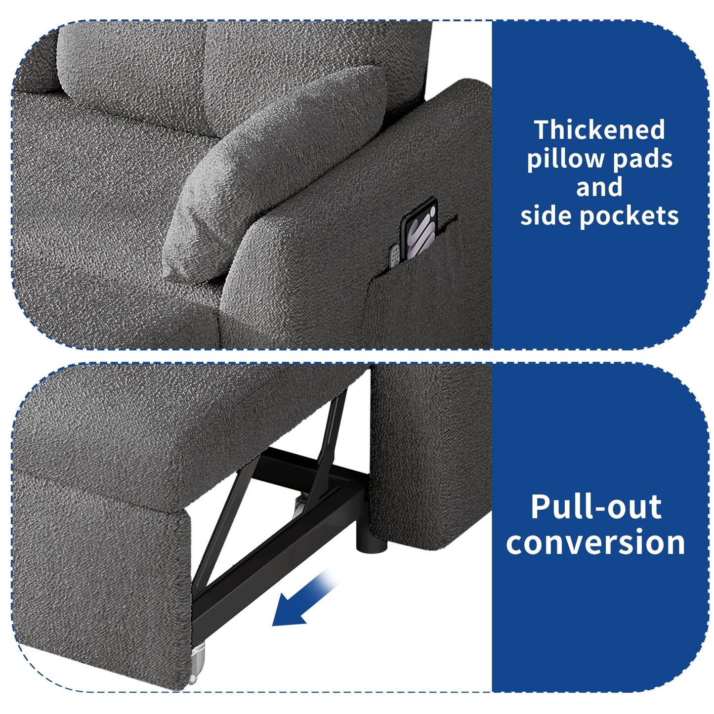 Divano letto componibile reversibile a 3 posti a L Moasis con contenitore e cuscini