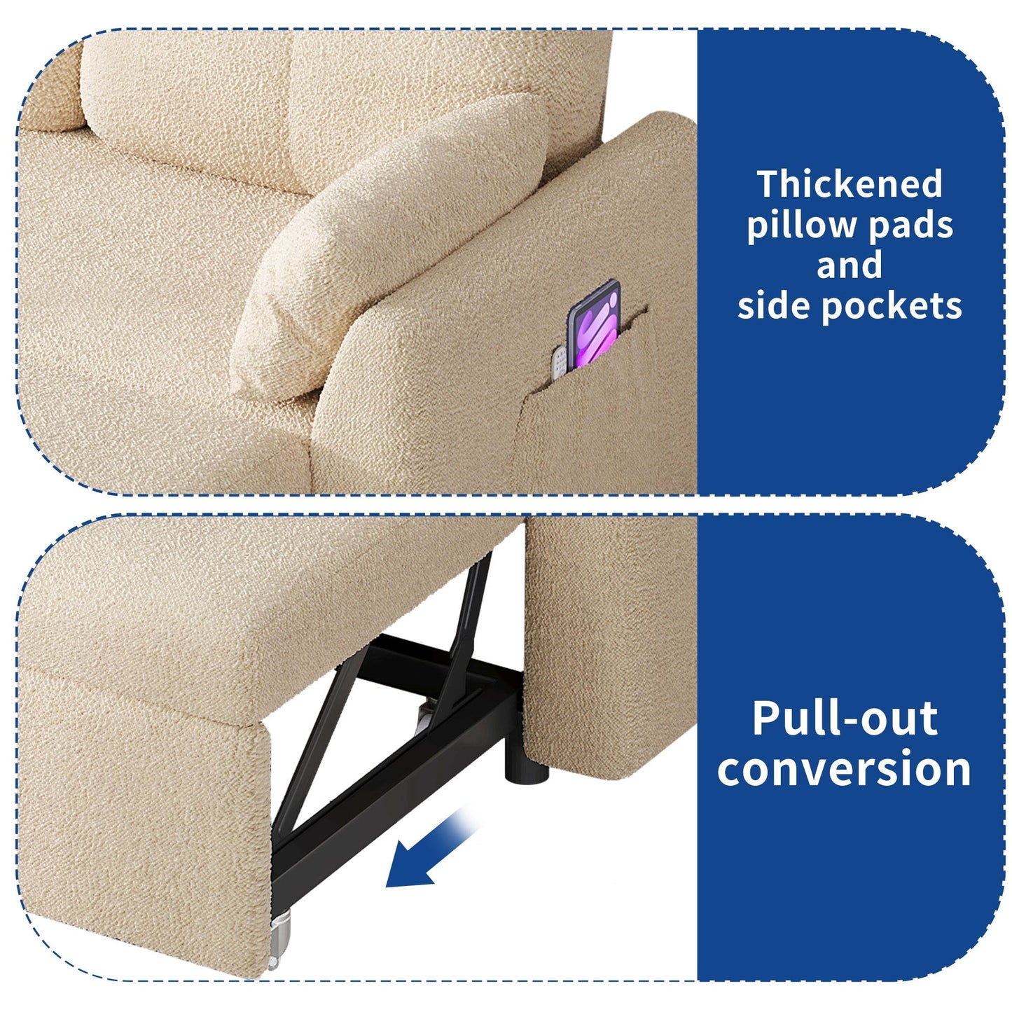 Divano letto componibile reversibile a 3 posti a L Moasis con contenitore e cuscini