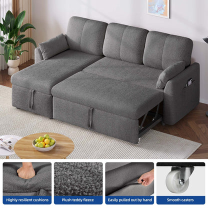 Divano letto componibile reversibile a 3 posti a L Moasis con contenitore e cuscini