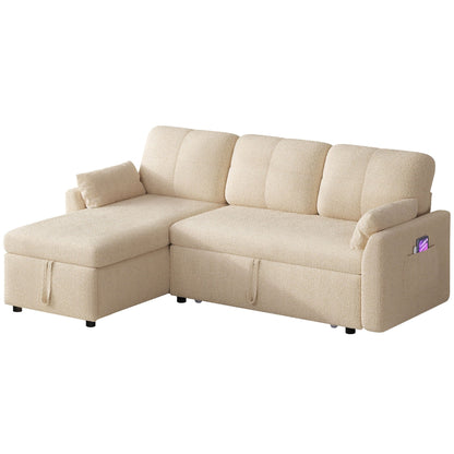 Divano letto componibile reversibile a 3 posti a L Moasis con contenitore e cuscini