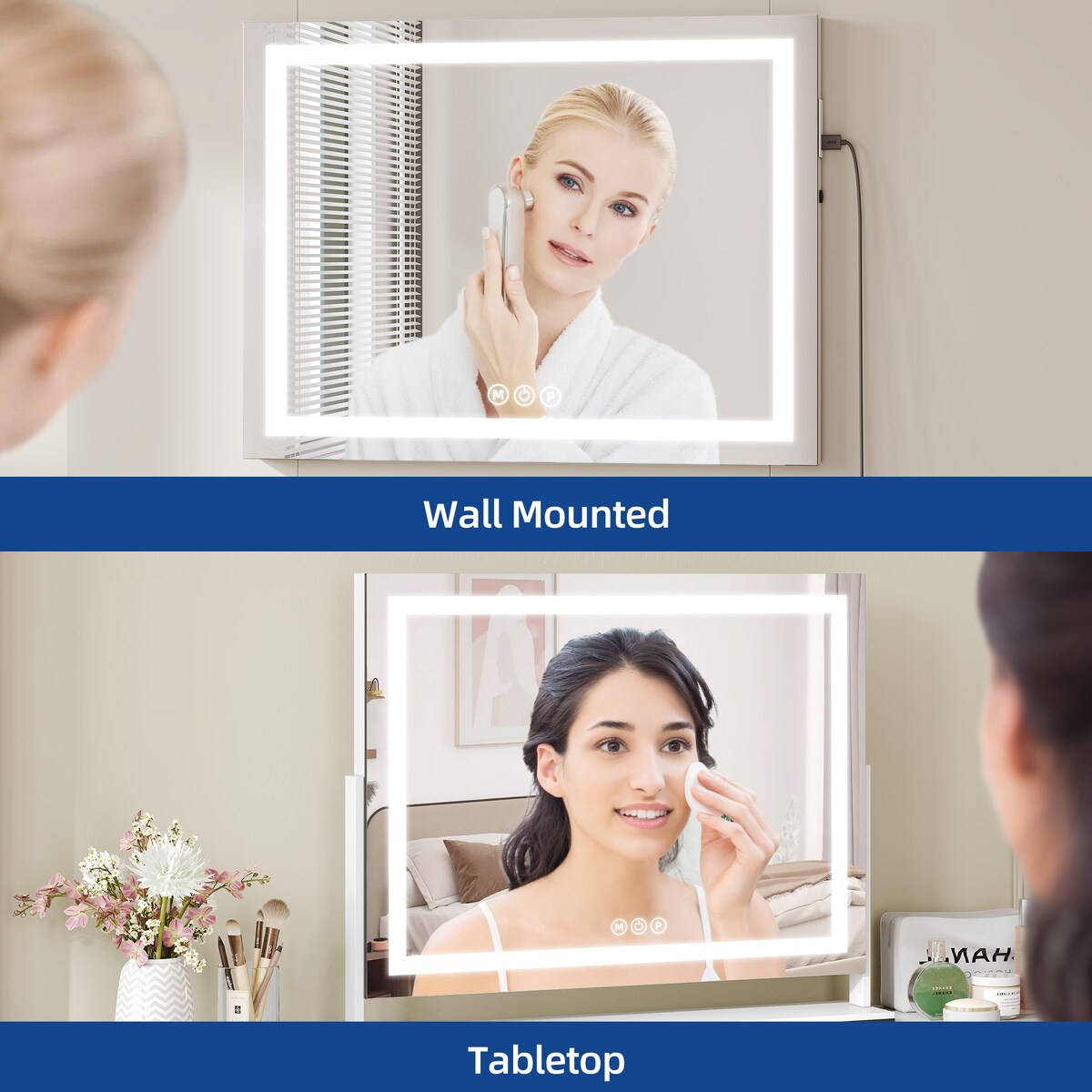 Specchio da trucco Moasis con luce LED, porta di ricarica USB, ingrandimento 10x e altoparlante Bluetooth