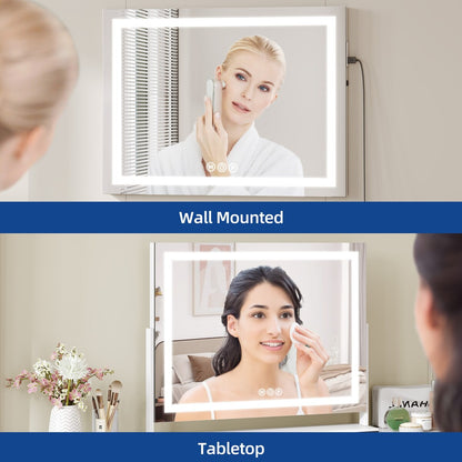 Specchio da trucco Moasis con luce LED, porta di ricarica USB, ingrandimento 10x e altoparlante Bluetooth