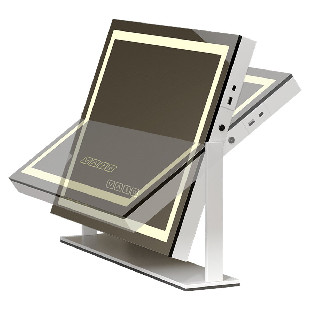 Specchio da trucco Moasis con luce LED, porta di ricarica USB, ingrandimento 10x e altoparlante Bluetooth