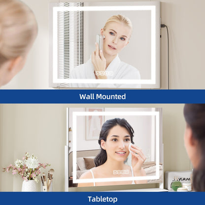 Specchio da trucco Moasis con luce LED, porta di ricarica USB, ingrandimento 10x e altoparlante Bluetooth