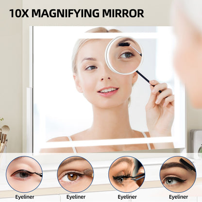 Specchio da trucco Moasis con luce LED, porta di ricarica USB, ingrandimento 10x e altoparlante Bluetooth