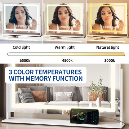 Specchio da trucco Moasis con luce LED, porta di ricarica USB, ingrandimento 10x e altoparlante Bluetooth