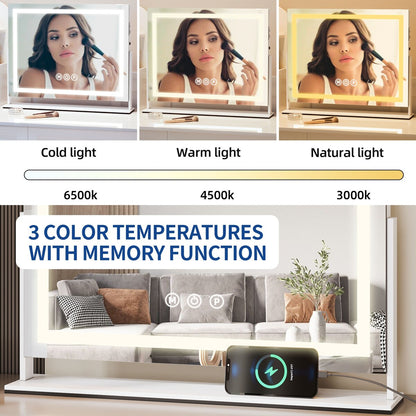 Specchio da trucco Moasis con luce LED, porta di ricarica USB, ingrandimento 10x e altoparlante Bluetooth