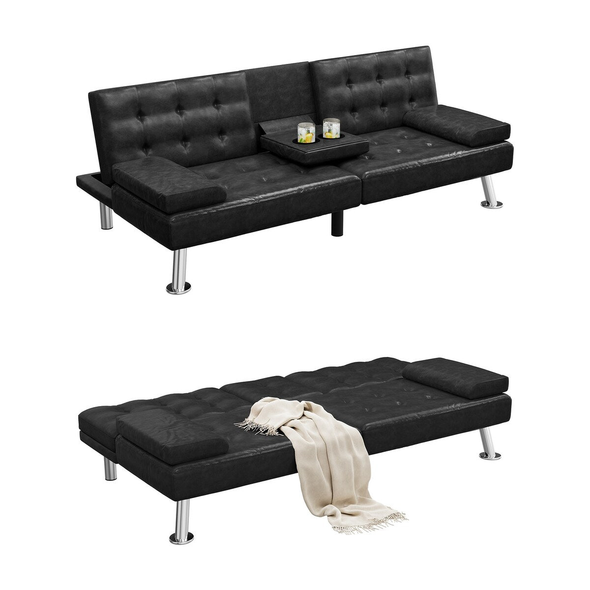 Divano letto moderno Moasis in tessuto e pelle PVC - 64Lx30Wx26H