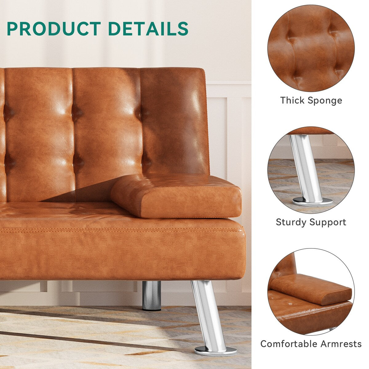 Divano letto moderno Moasis in tessuto e pelle PVC - 64Lx30Wx26H