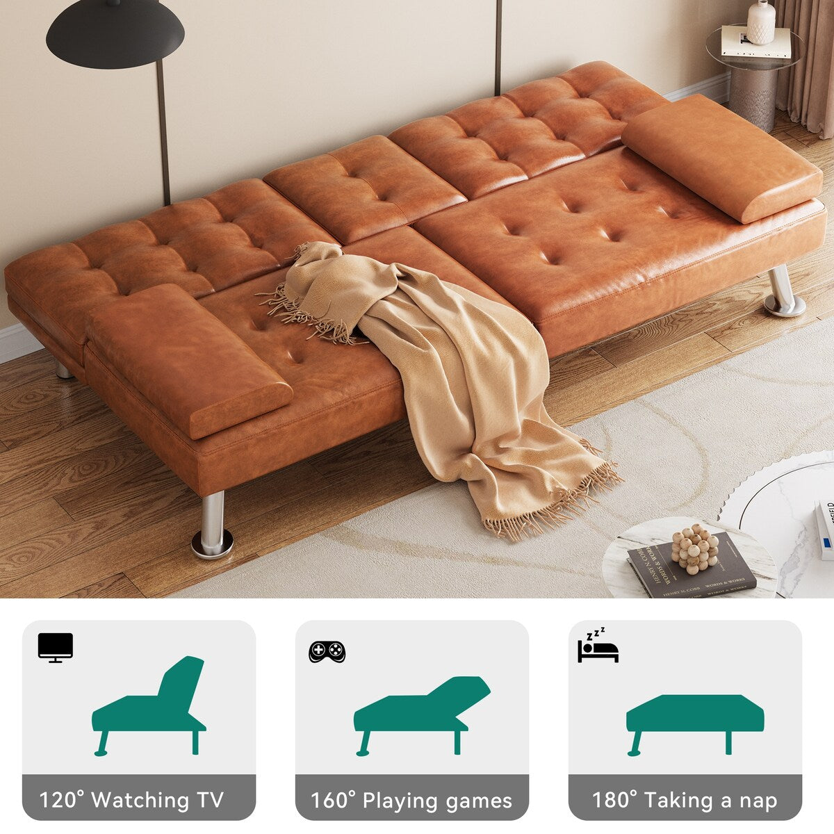 Divano letto moderno Moasis in tessuto e pelle PVC - 64Lx30Wx26H