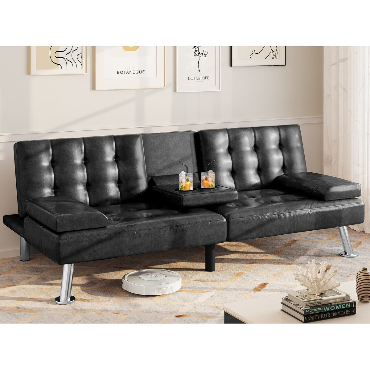 Divano letto moderno Moasis in tessuto e pelle PVC - 64Lx30Wx26H