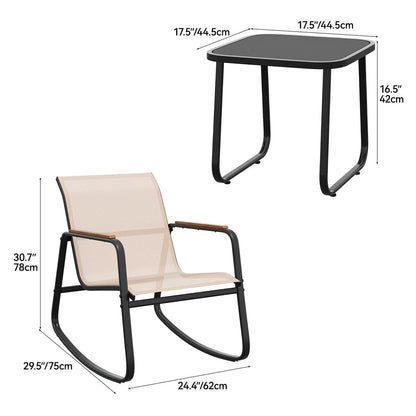Set di 3 sedie a dondolo da esterno Moasis con tavolino laterale