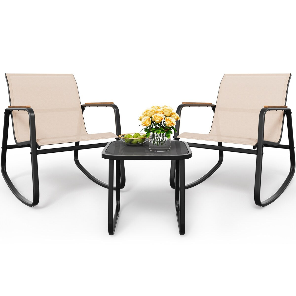 Set di 3 sedie a dondolo da esterno Moasis con tavolino laterale