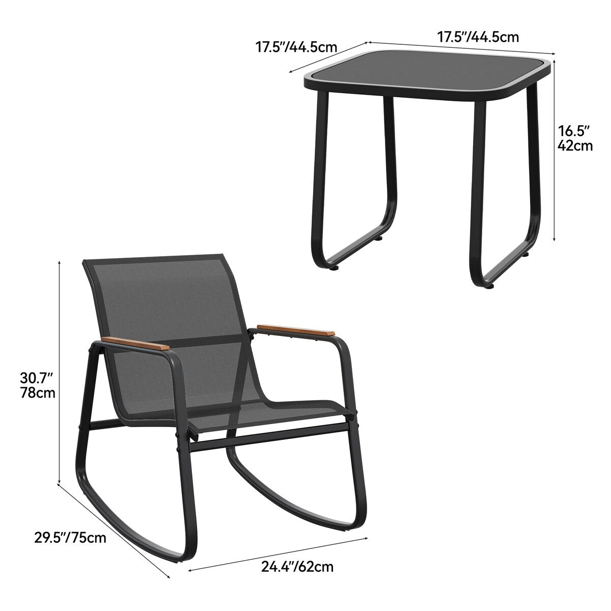 Set di 3 sedie a dondolo da esterno Moasis con tavolino laterale