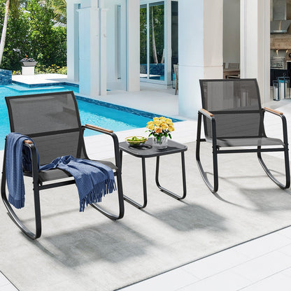Set di 3 sedie a dondolo da esterno Moasis con tavolino laterale