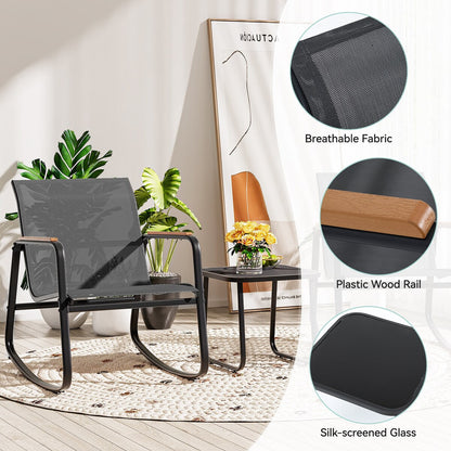 Set di 3 sedie a dondolo da esterno Moasis con tavolino laterale