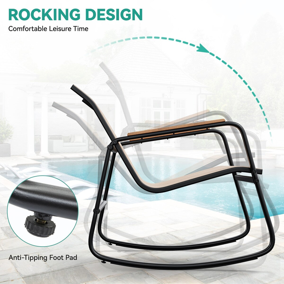 Set di 3 sedie a dondolo da esterno Moasis con tavolino laterale