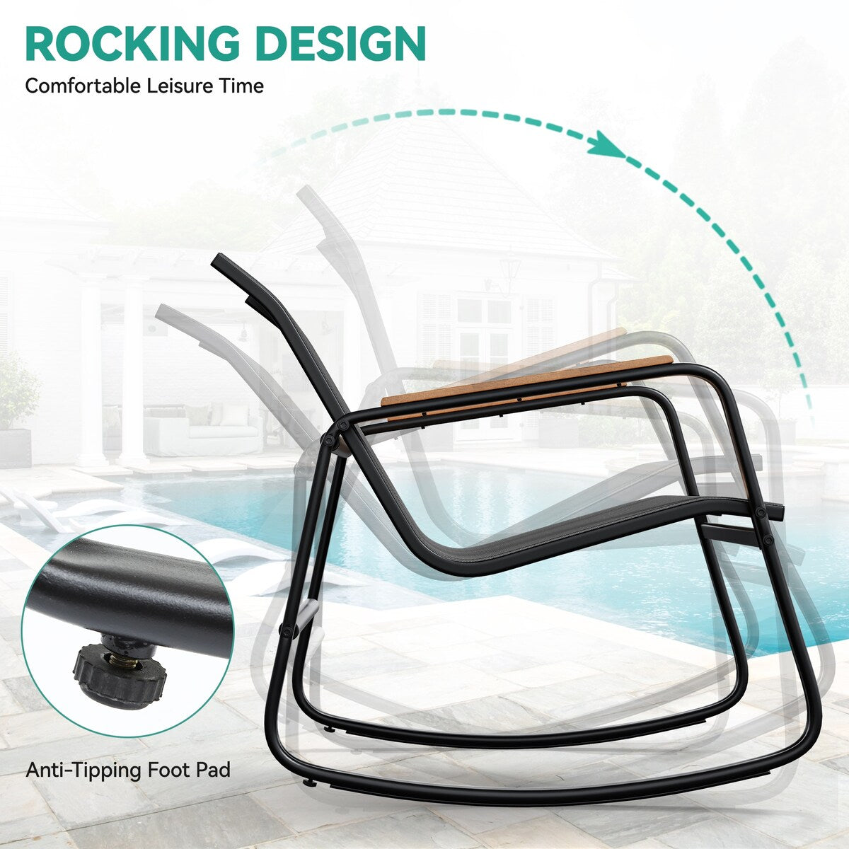 Set di 3 sedie a dondolo da esterno Moasis con tavolino laterale