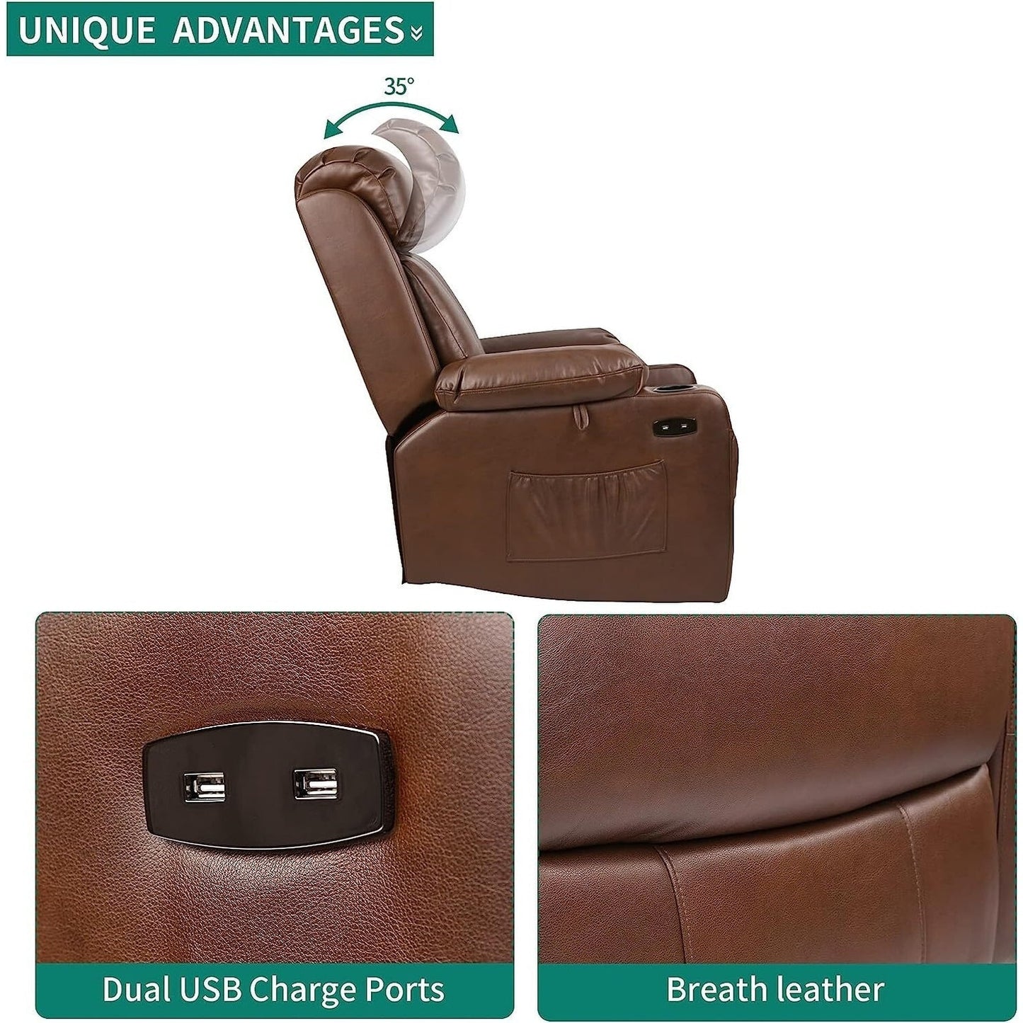 Poltrona reclinabile elettrica Moasis con massaggio termico