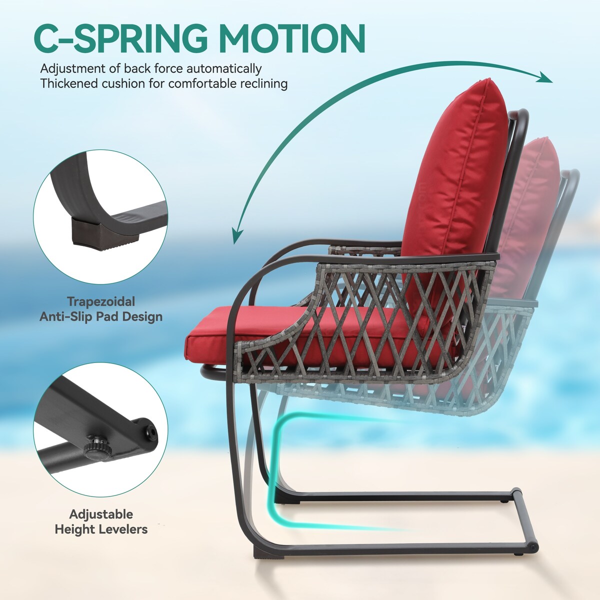 Set da bistrot da giardino Moasis Red da 3 pezzi, mobili da esterno con sedute imbottite - 3 pezzi