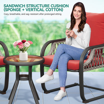 Set da bistrot da giardino Moasis Red da 3 pezzi, mobili da esterno con sedute imbottite - 3 pezzi