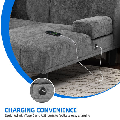 Divano componibile Moasis a forma di U in ciniglia, divano modulare moderno - 45,6 L x 106,3 P x 26,7 A