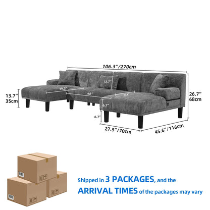 Divano componibile Moasis a forma di U in ciniglia, divano modulare moderno - 45,6 L x 106,3 P x 26,7 A