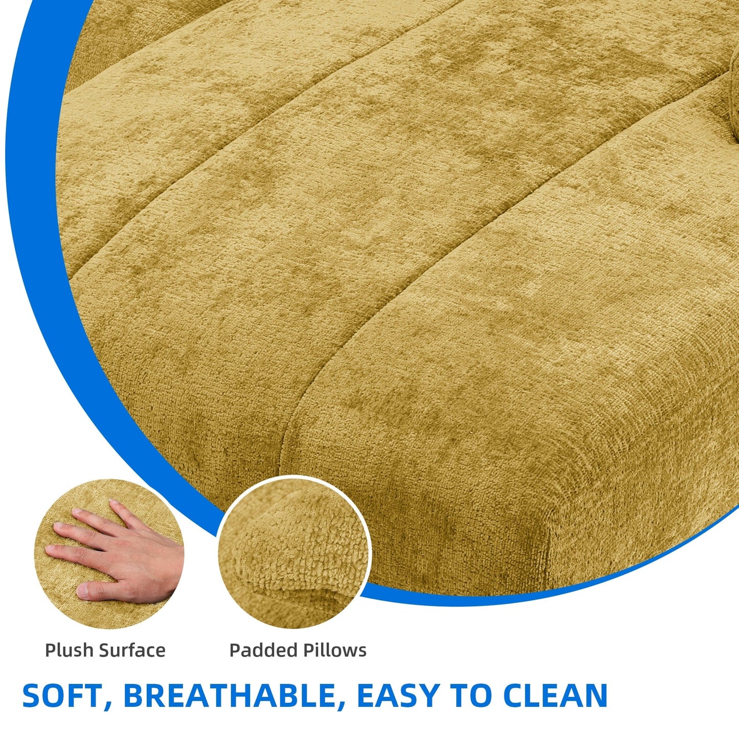 Divano componibile Moasis a forma di U in ciniglia, divano modulare moderno - 45,6 L x 106,3 P x 26,7 A