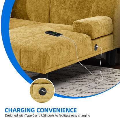 Divano componibile Moasis a forma di U in ciniglia, divano modulare moderno - 45,6 L x 106,3 P x 26,7 A