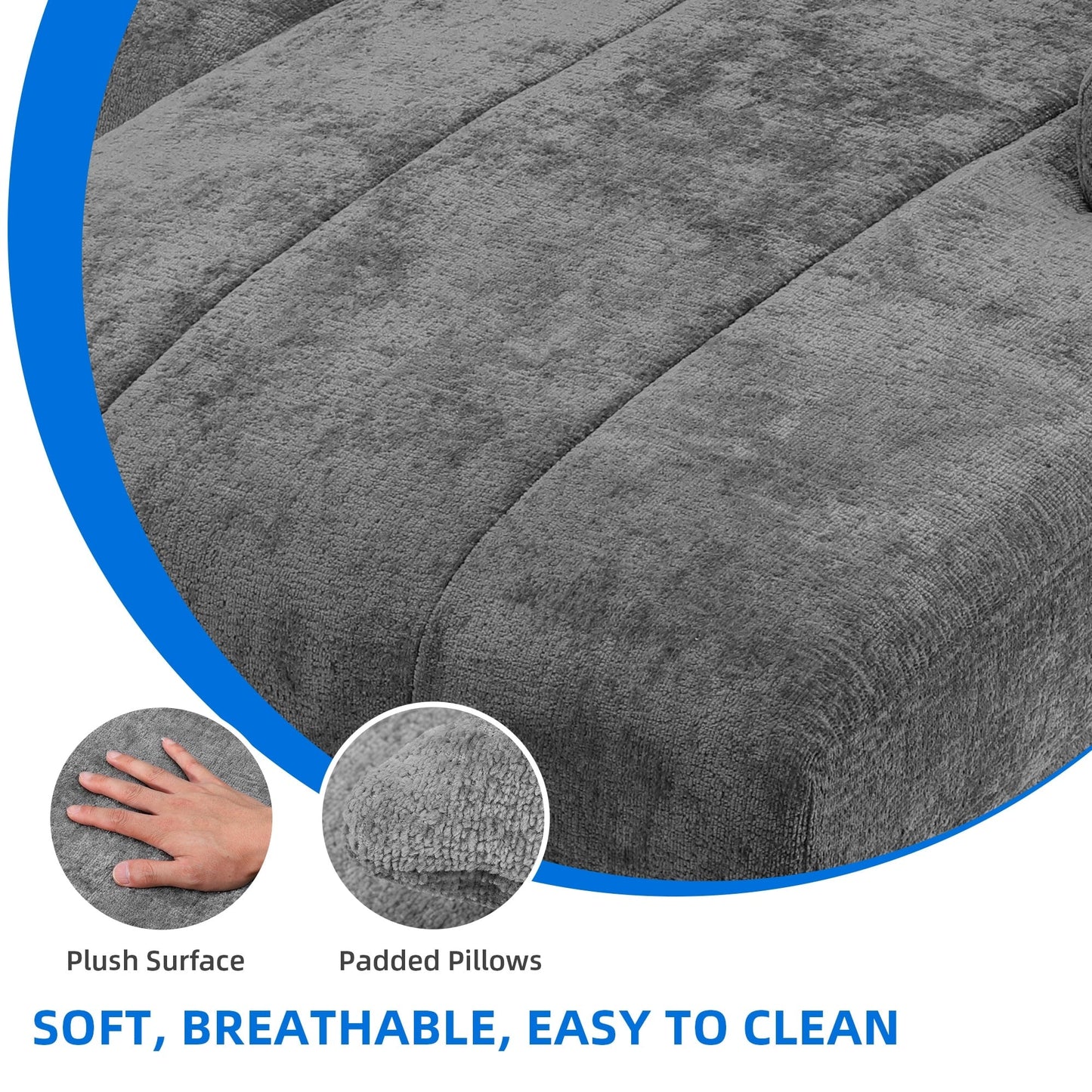 Divano componibile Moasis a forma di U in ciniglia, divano modulare moderno - 45,6 L x 106,3 P x 26,7 A