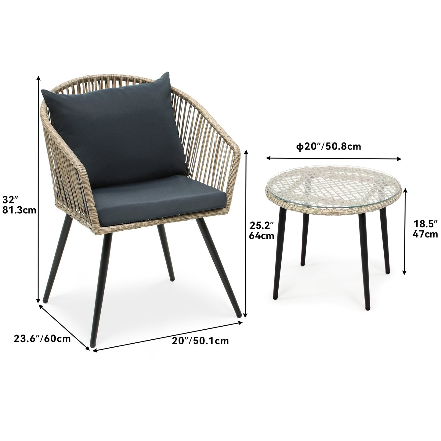 Set da bistrot in vimini Moasis, mobili da esterno - 3 pezzi