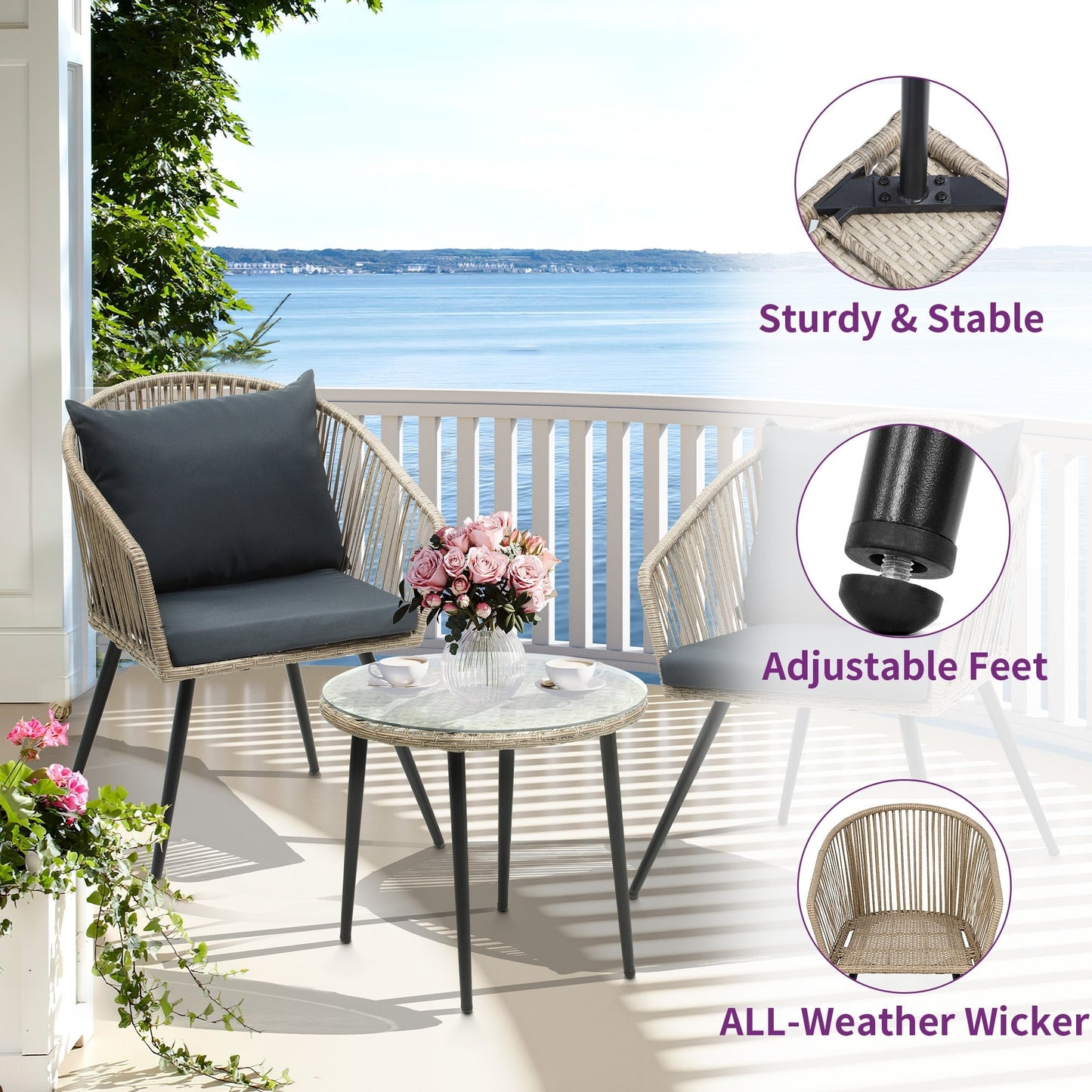 Set da bistrot in vimini Moasis, mobili da esterno - 3 pezzi