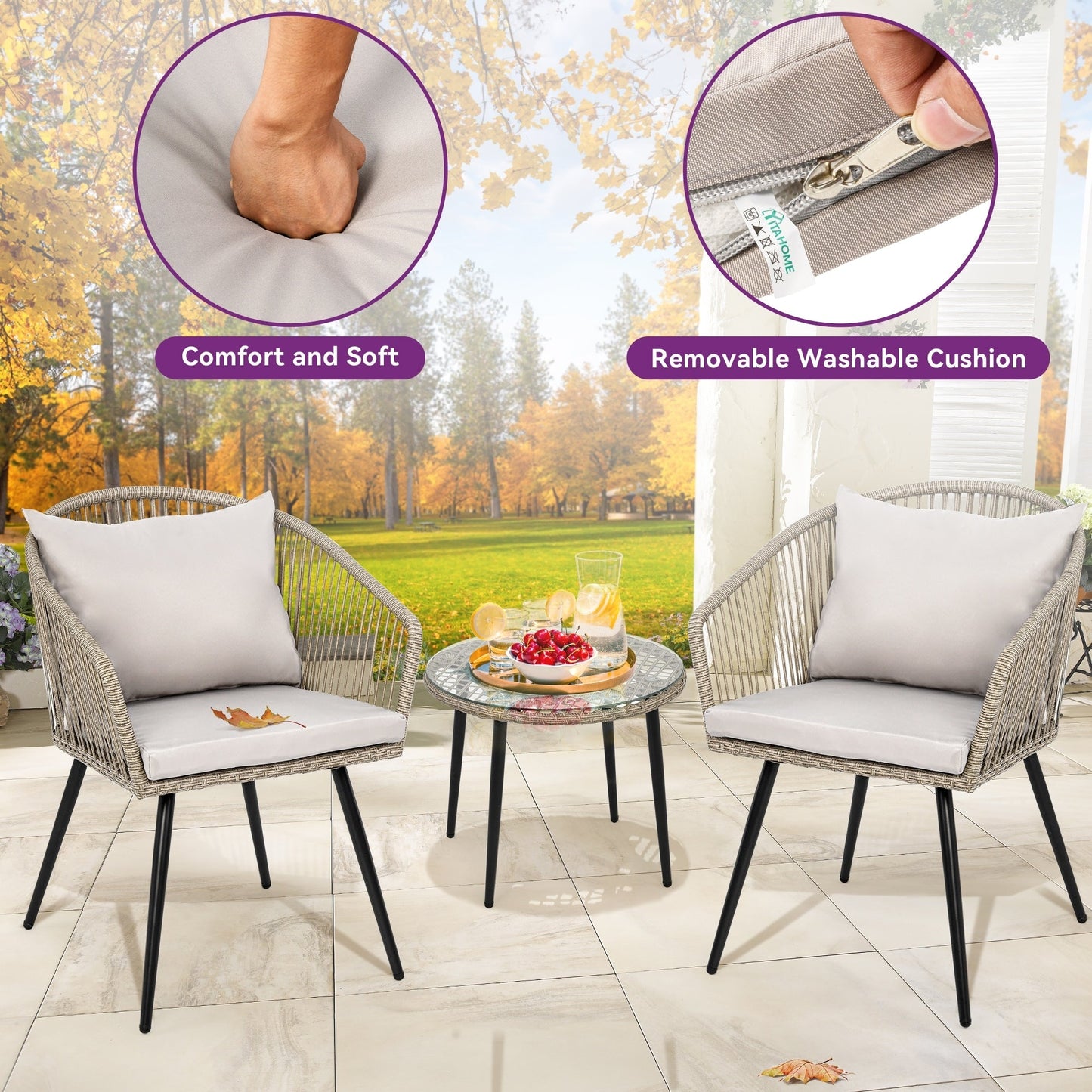 Set da bistrot in vimini Moasis, mobili da esterno - 3 pezzi