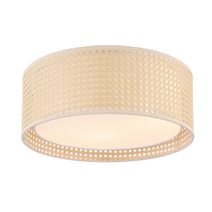 Lampada da soffitto moderna a 3 luci WINGBO con paralume a doppio tamburo in rattan e tessuto