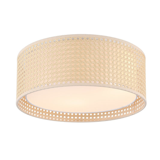 Lampada da soffitto moderna a 3 luci WINGBO con paralume a doppio tamburo in rattan e tessuto