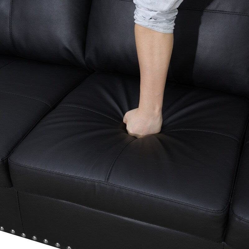 Set di divani moderni in similpelle e pelle sintetica nera da 3 pezzi: stile elegante per il soggiorno