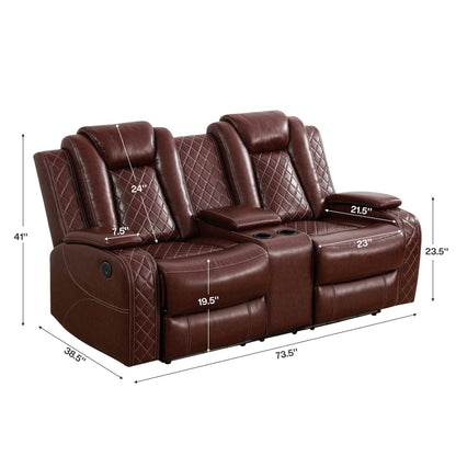 Moderno set di divani reclinabili in pelle da 3 pezzi con LED e ricarica wireless