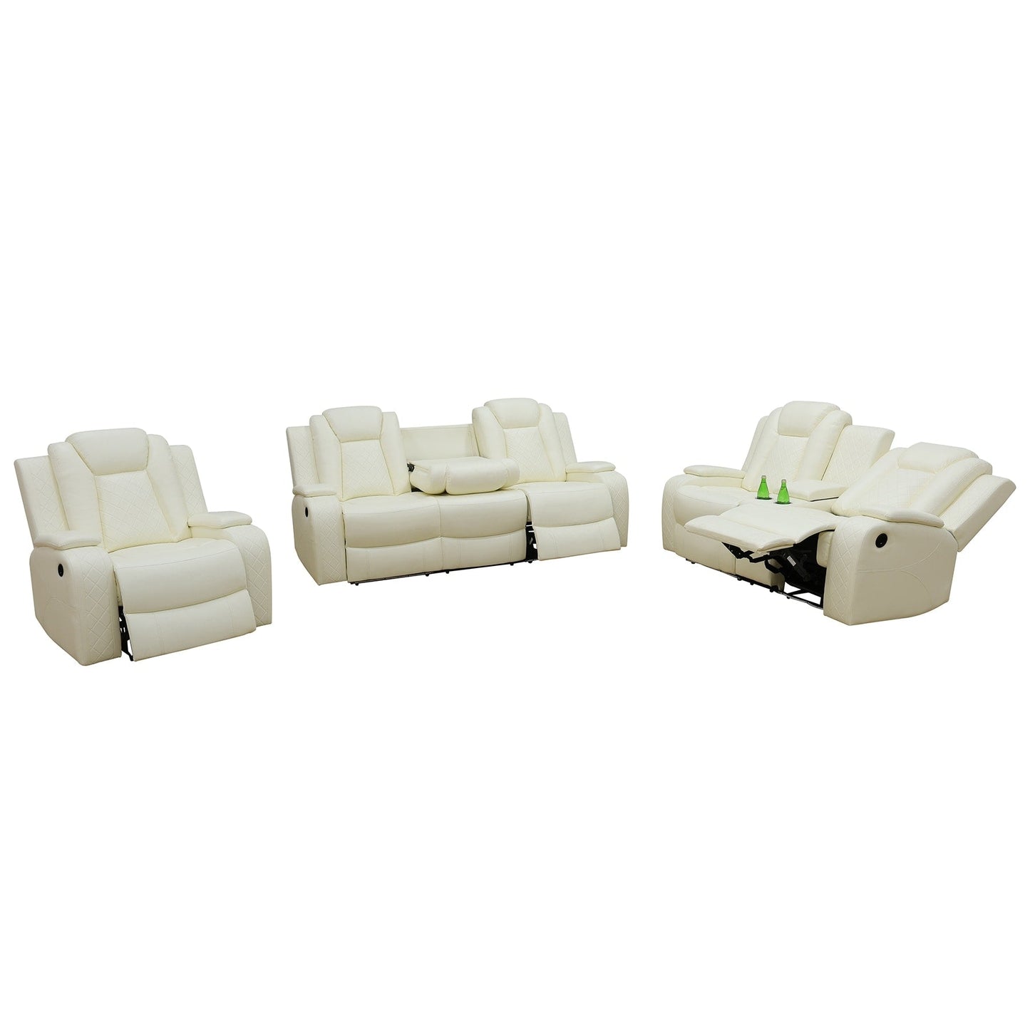 Moderno set di divani reclinabili in pelle da 3 pezzi con LED e ricarica wireless