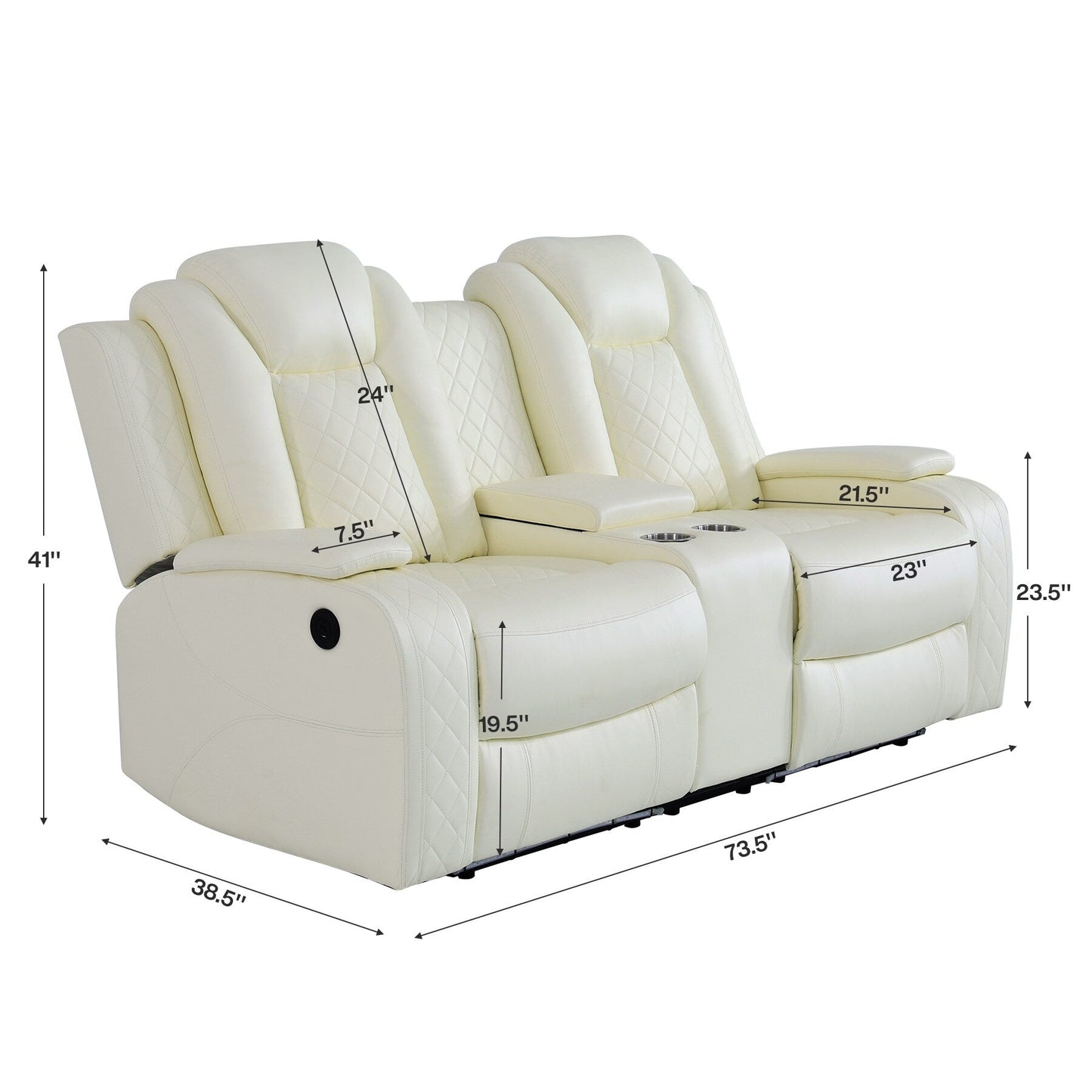 Moderno set di divani reclinabili in pelle da 3 pezzi con LED e ricarica wireless