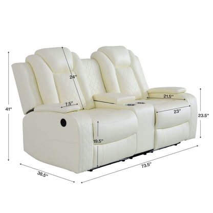 Moderno set di divani reclinabili in pelle da 3 pezzi con LED e ricarica wireless