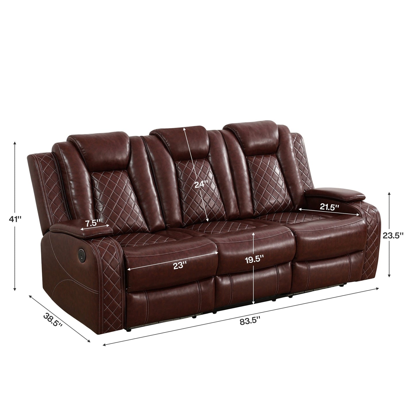 Moderno set di divani reclinabili in pelle da 3 pezzi con LED e ricarica wireless