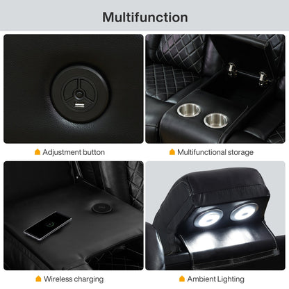 Moderno set di divani reclinabili in pelle da 3 pezzi con LED e ricarica wireless