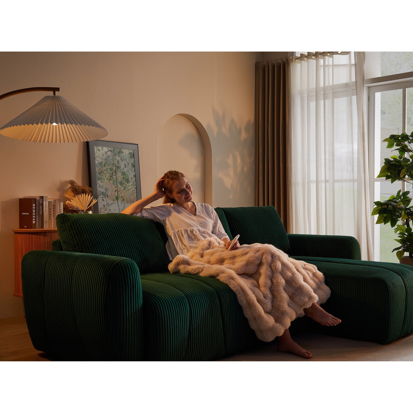 Divano moderno a 3 posti in velluto a coste a forma di L, divano componibile convertibile per soggiorno e appartamento