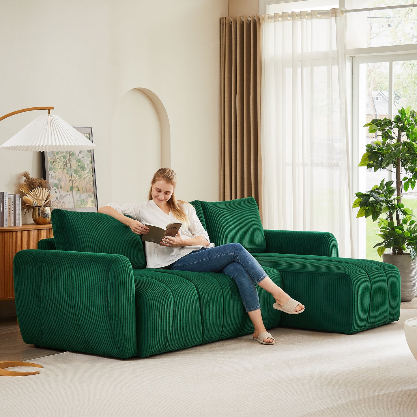 Divano moderno a 3 posti in velluto a coste a forma di L, divano componibile convertibile per soggiorno e appartamento