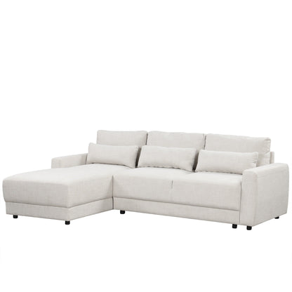 Divano componibile moderno a 3 posti a forma di L con rivestimento in lino, cuscini rimovibili e cuscini lombari per soggiorno e ufficio