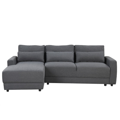 Divano componibile moderno a 3 posti a forma di L con rivestimento in lino, cuscini rimovibili e cuscini lombari per soggiorno e ufficio