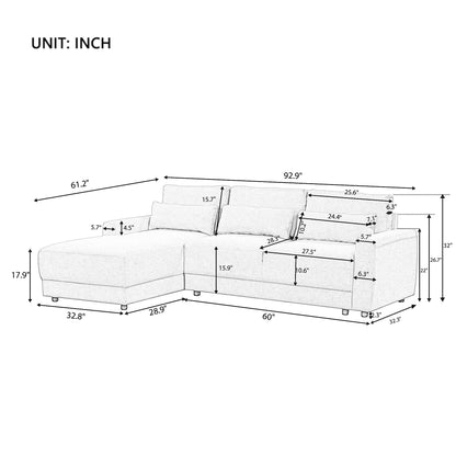 Divano componibile moderno a 3 posti a forma di L con rivestimento in lino, cuscini rimovibili e cuscini lombari per soggiorno e ufficio