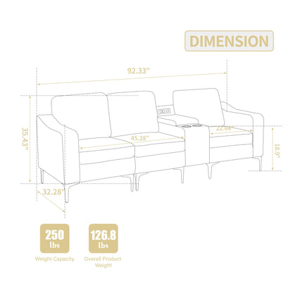 Divano componibile moderno a 3 posti in velluto a coste con porte USB e portabicchieri per soggiorno e appartamento
