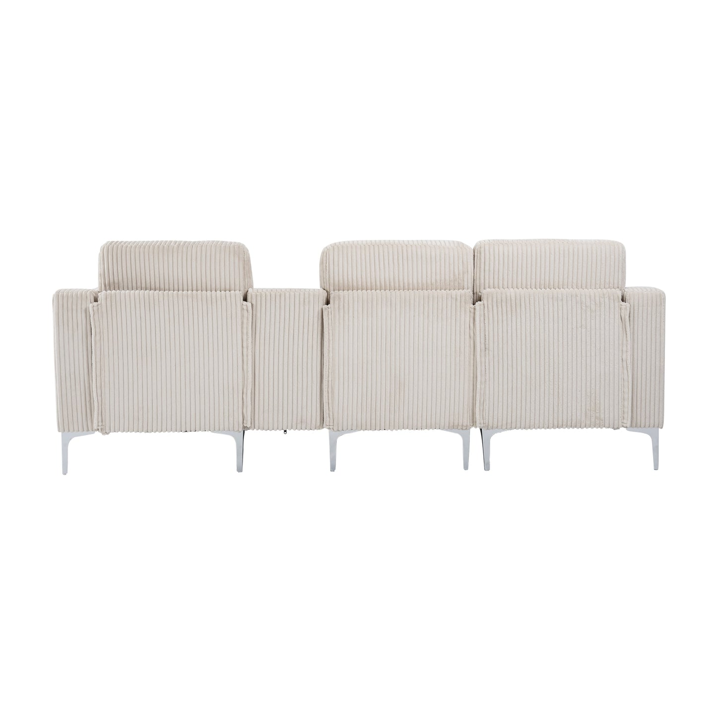 Divano componibile moderno a 3 posti in velluto a coste con porte USB e portabicchieri per soggiorno e appartamento