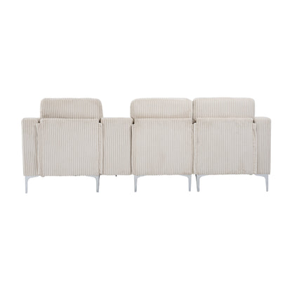 Divano componibile moderno a 3 posti in velluto a coste con porte USB e portabicchieri per soggiorno e appartamento